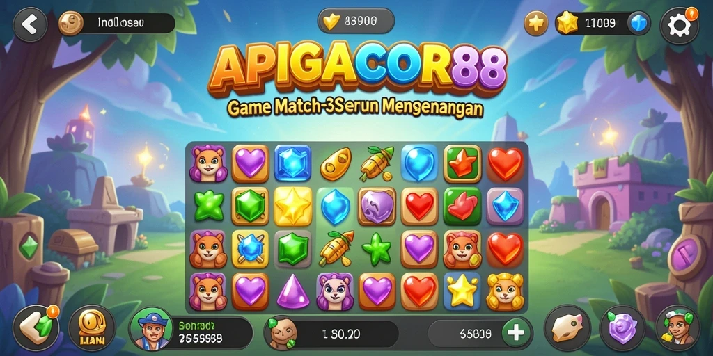 Tampilan gameplay seru APIGACOR88 dengan tantangan match-3.