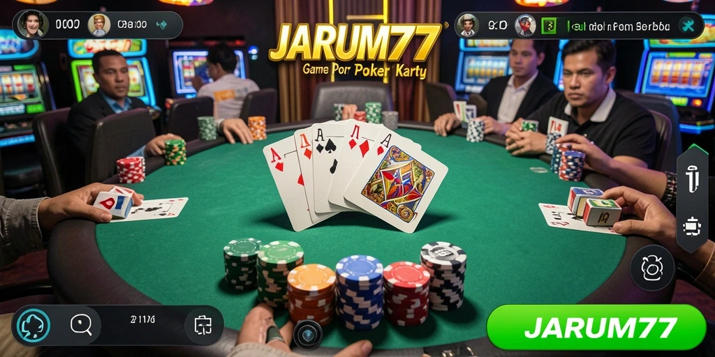 Screenshot Gameplay JARUM77 yang menampilkan aksi seru permainan Poker.