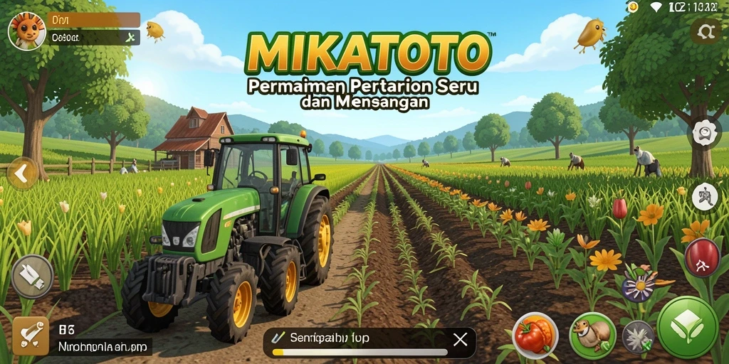 Tampilan gameplay MIKATOTO yang menawarkan kebun yang luas dan berwarna-warni.