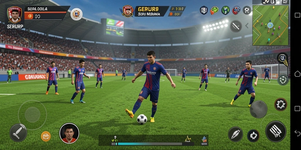 Tampilan gameplay SERURP yang mendebarkan dengan aksi sepak bola yang seru.